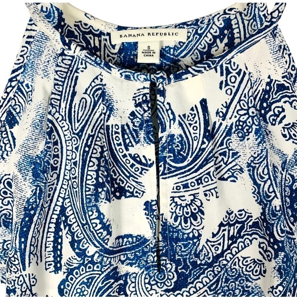 Banana Republic Halter Top Sz.S 100%Silk White Blue Floral Paisley Summer - Picture 4 of 10